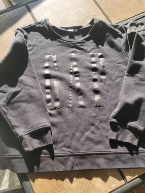 GAP Factory Women's Black Crewneck Sweatshirt with Shiny Logo